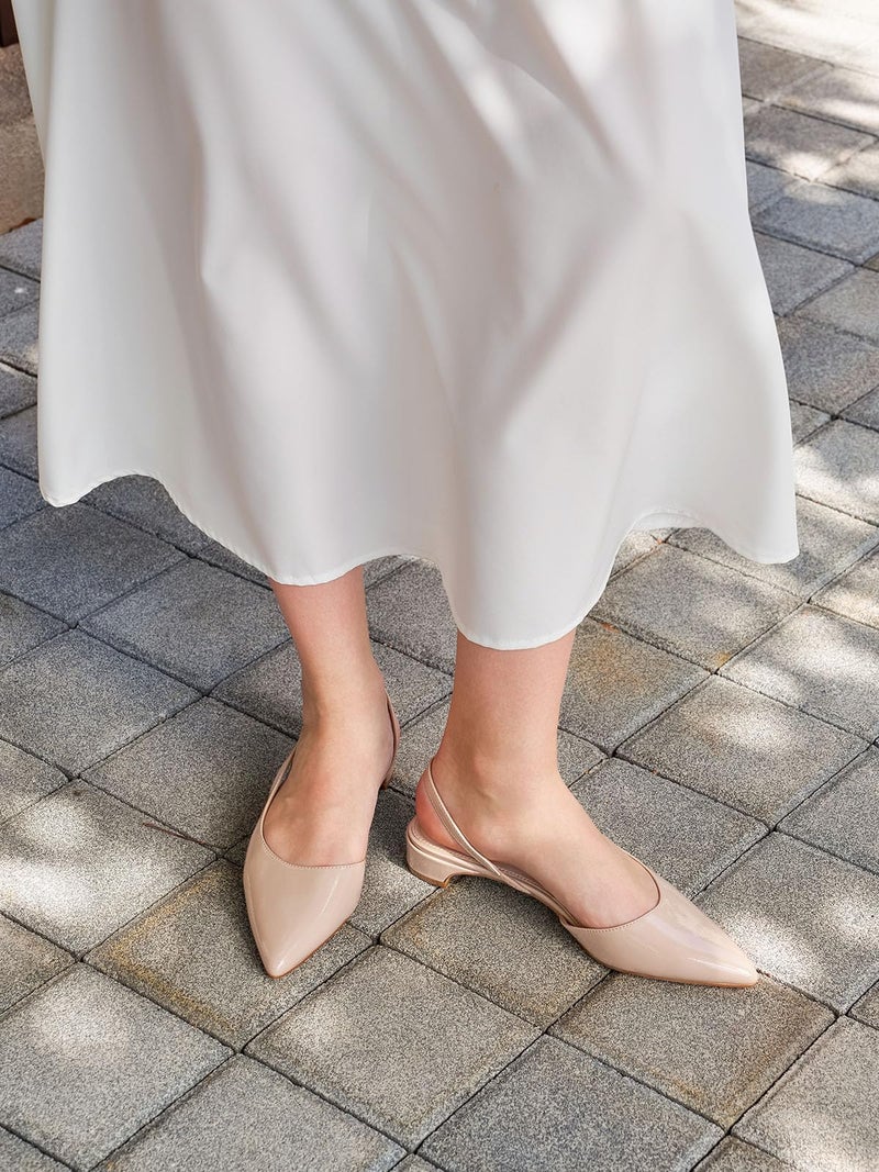 Coutgo Womens Slingback Chunky Low Heels Closed Pointed Toe Pumps D'Orsay Work Office Dress Shoes, Khaki, Size 8 - Image 3