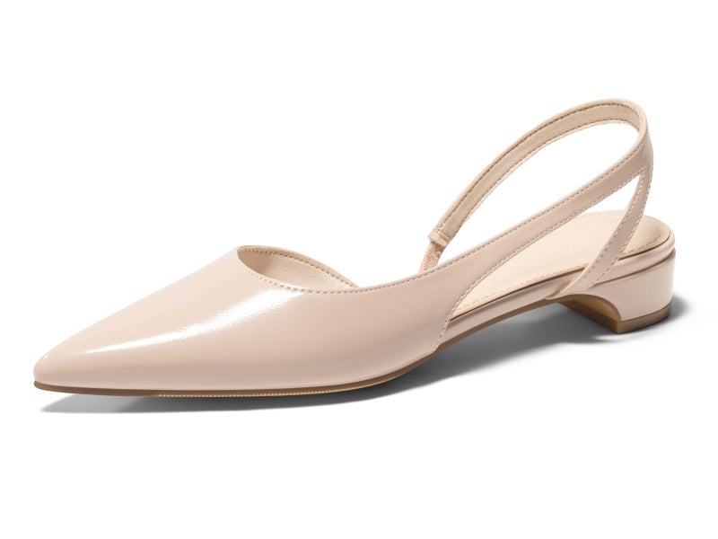 Coutgo Womens Slingback Chunky Low Heels Closed Pointed Toe Pumps D'Orsay Work Office Dress Shoes, Khaki, Size 8 - Image 1