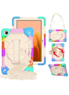 Case Cover For Samsung Galaxy Tab A7 T500 / T505 Contrast Color Robot Shockproof Silicon + PC Protective Case with Holder & Shoulder Strap Colorful Blue