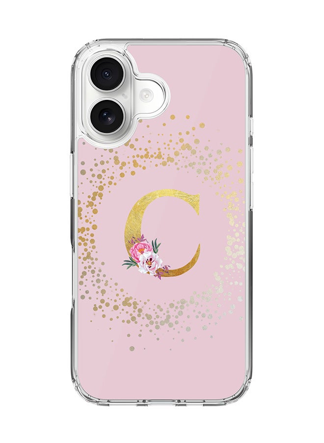 Stylizedd Classic Clear MagSafe Case for iPhone 17 , Hybrid Soft Case Flexible Edges Anti Drop TPU PC Gel Thin Transparent Cover [ Designed for iPhone 17 ] - Custom Monogram Initial Letter Floral Pattern Alphabet - C  (Pink )