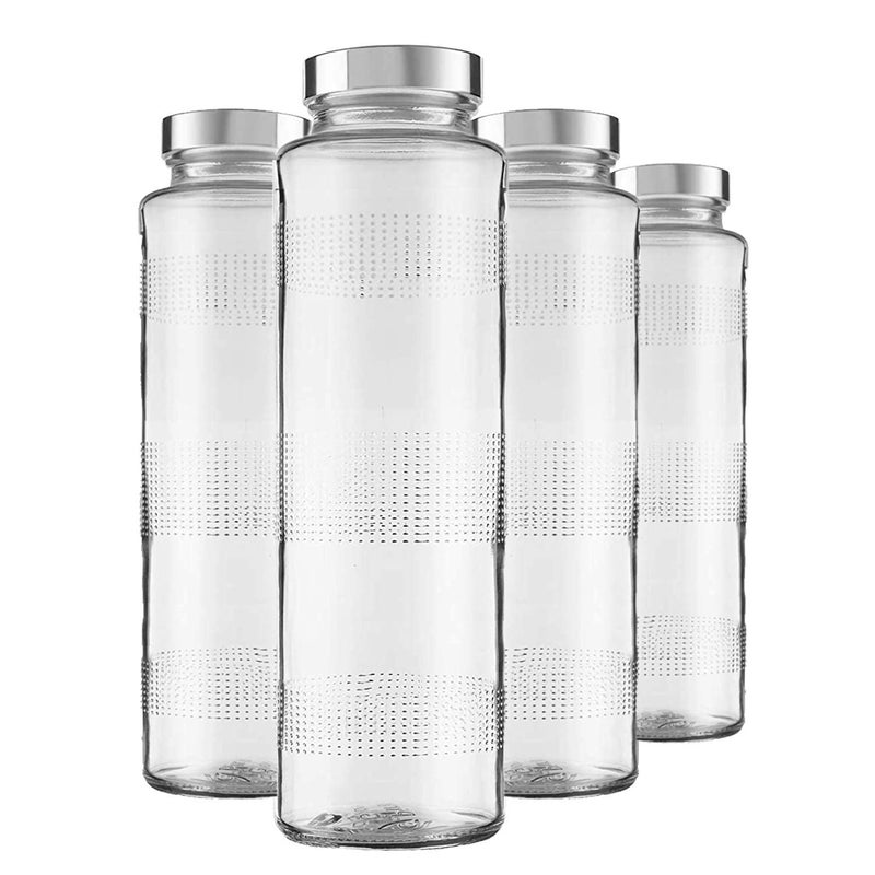 Glassbunny Glass Water Bottles Set Wide Mouth Glass Bottles with Steel Lids for Juicing Smoothies Beverage Storage Leak Proof Reusable 750ml PACK OF 4 - Image 1