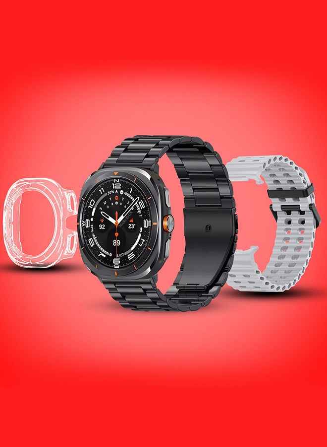 Kalobee حزمة ساعة SK7 الذكية الفائقة مع الملحقات بما في ذلك 1 حزام من الفولاذ المقاوم للصدأ الأسود 1 حزام سيليكون رمادي وكابل شحن وحافظة واقية من TPU - Image 2