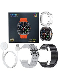 Kalobee SK7 Ultra Smartwatch Bundle With Accessories Including 1 Black Stainless Steel Band 1 Grey Silicone Band a Charging Cable and a TPU Case Protector  - Image 4