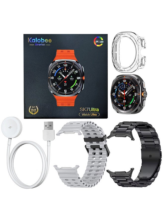 Kalobee حزمة ساعة SK7 الذكية الفائقة مع الملحقات بما في ذلك 1 حزام من الفولاذ المقاوم للصدأ الأسود 1 حزام سيليكون رمادي وكابل شحن وحافظة واقية من TPU - Image 4