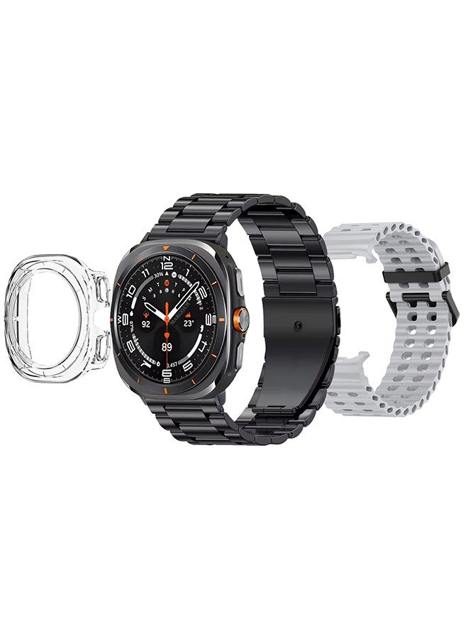 Kalobee حزمة ساعة SK7 الذكية الفائقة مع الملحقات بما في ذلك 1 حزام من الفولاذ المقاوم للصدأ الأسود 1 حزام سيليكون رمادي وكابل شحن وحافظة واقية من TPU - Image 3