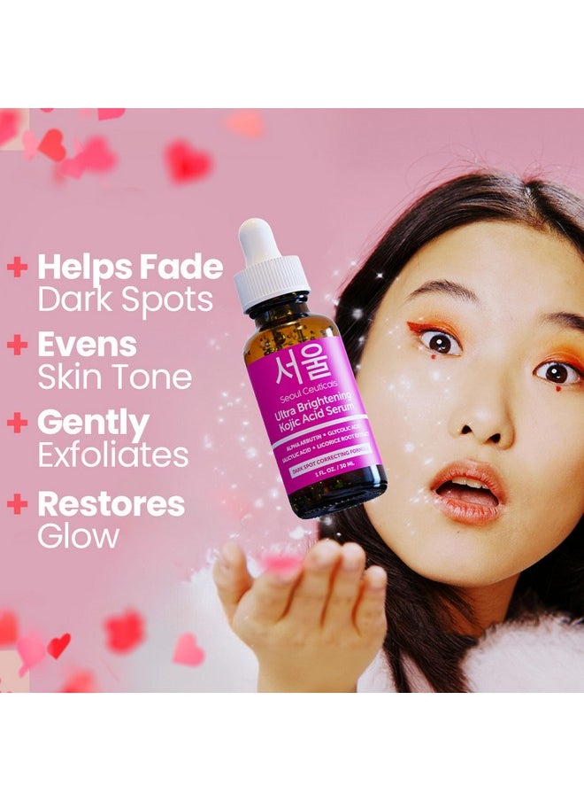 seoulceuticals Korean Skin Care Kojic Acid Serum Alpha Arbutin Serum - Dark Spot Remover Corrector Glycolic Acid Serum + Salicylic Acid K Beauty 1Oz  - Image 1