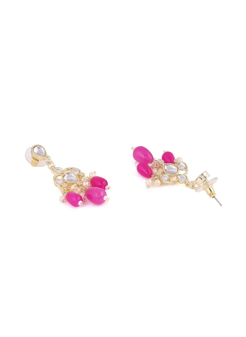 Priyaasi Plated Contemporary Kundan Stone Studded  Beaded Drop Earrings