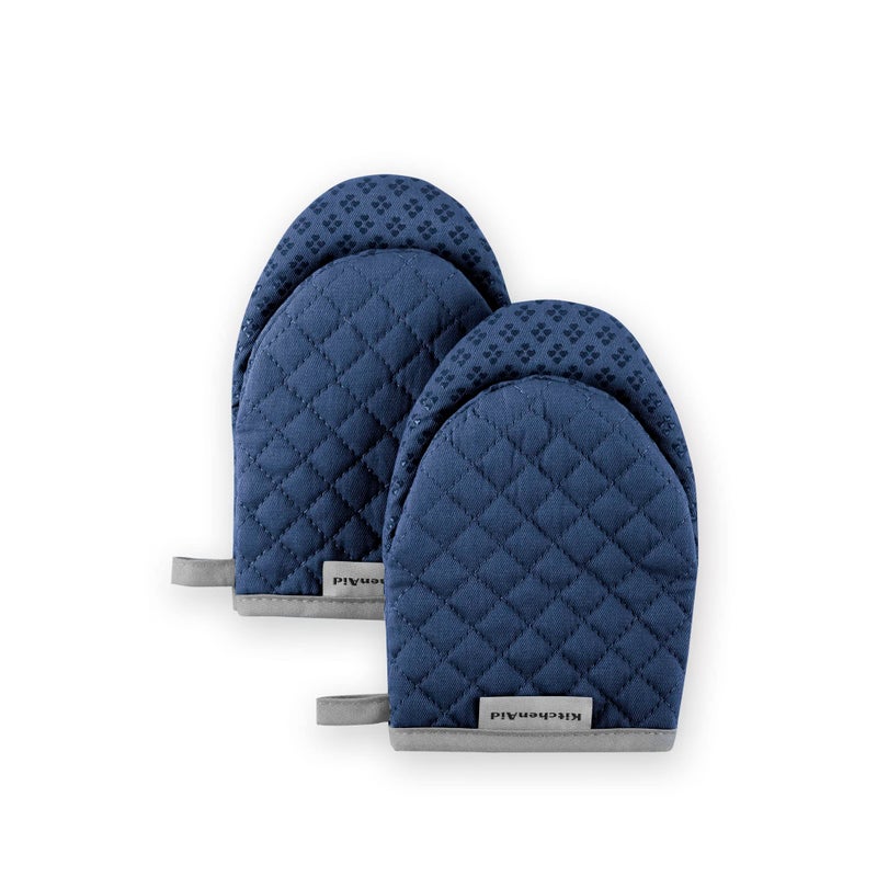 KitchenAid Asteroid Mini Oven Mitt  5.5""x8""  Blue Willow 2 Count - Image 1