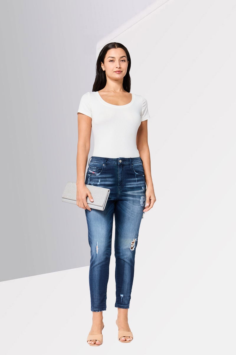 DIESEL Women Stretch Fit Rip Stretchable Jeans, Navy - Image 4