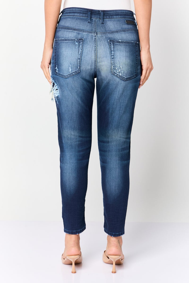 DIESEL Women Stretch Fit Rip Stretchable Jeans, Navy - Image 3