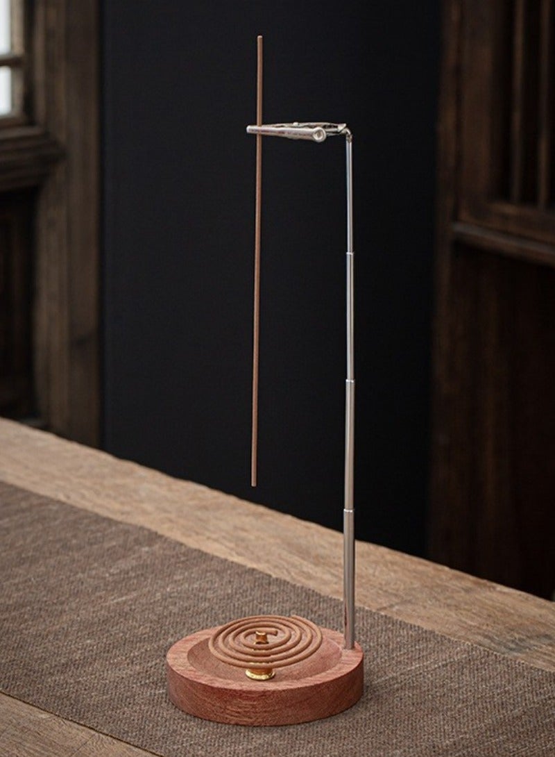 Incense Holder, Multi-Purpose Design Wooden Incense Burner Ash Catcher with Stainless Steel Adjustable Stick Holder & Copper Coil Base for Home Decor Yoga Spa Meditation (Silvery) - Image 1