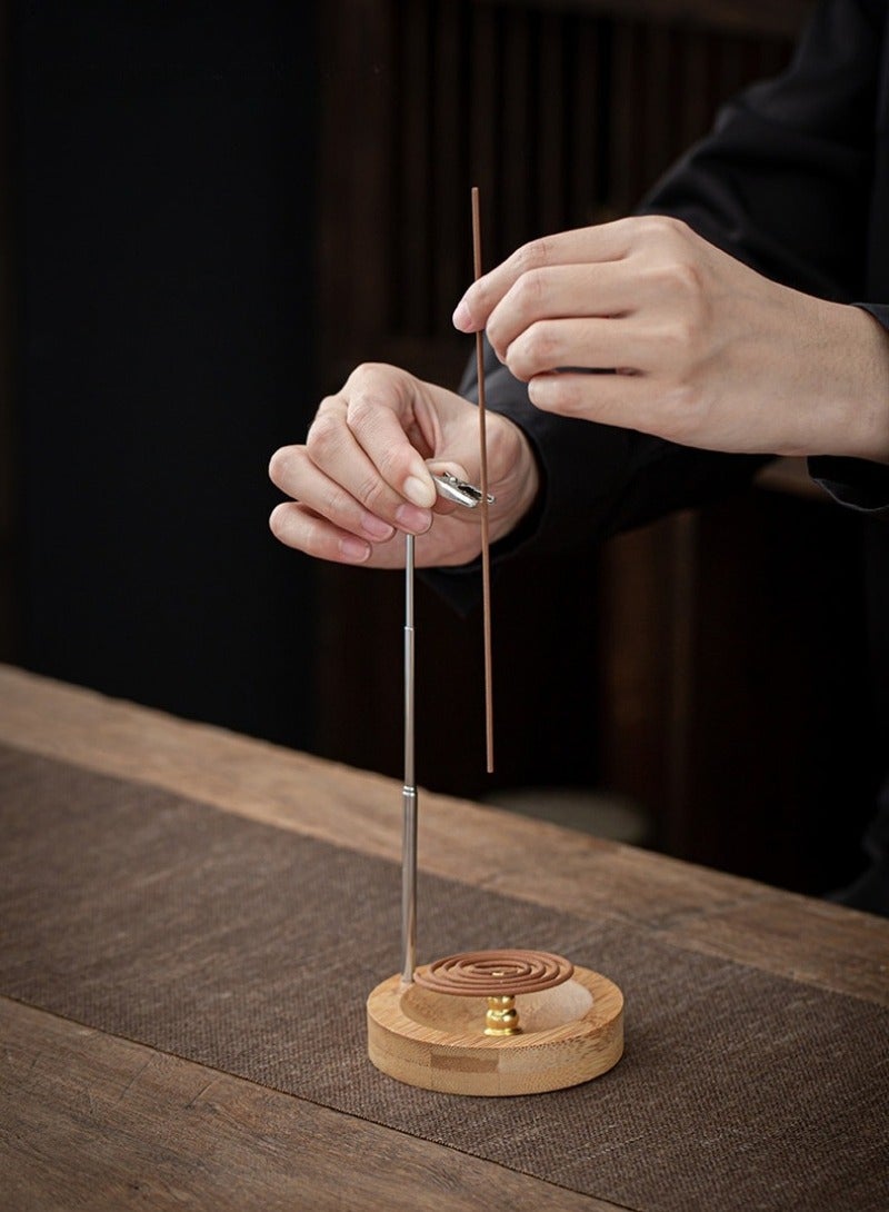 Incense Holder, Multi-Purpose Design Wooden Incense Burner Ash Catcher with Stainless Steel Adjustable Stick Holder & Copper Coil Base for Home Decor Yoga Spa Meditation (Silvery) - Image 2