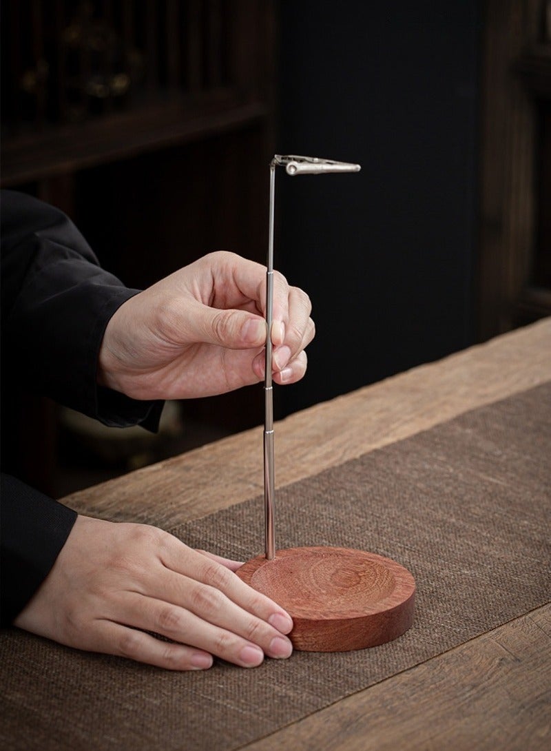 Incense Holder, Multi-Purpose Design Wooden Incense Burner Ash Catcher with Stainless Steel Adjustable Stick Holder & Copper Coil Base for Home Decor Yoga Spa Meditation (Silvery) - Image 3