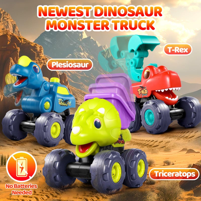 OCATO Dinosaur Monster Trucks for Toddlers 2-4 Years Dinosaur Toys for Kids 2 3 4 5, Kids Toys Boys 3-5 Baby Toddler Boy Toys Gifts Age 2 3 4 Birthday Gifts Xmas - Image 2