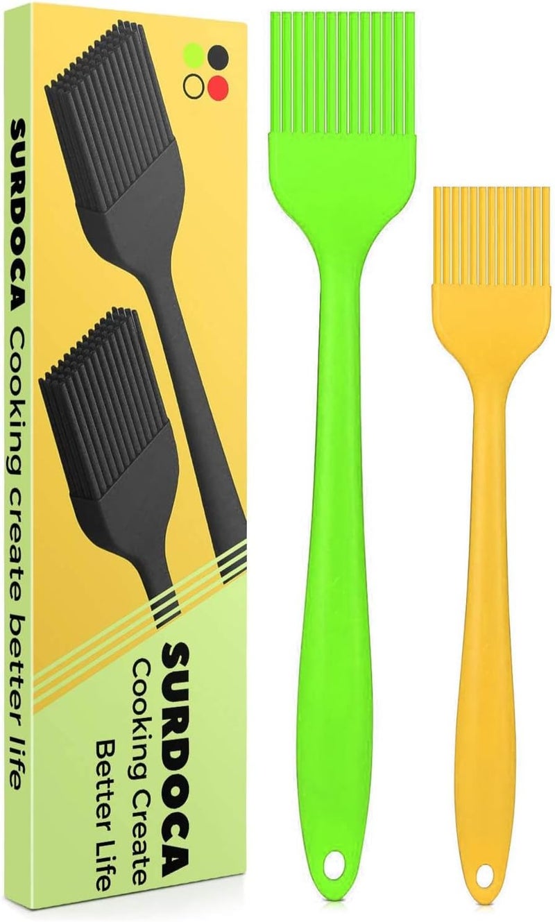 SURDOCA Silicone Pastry Basting Brush - 2Pcs 10 + 8 in Heat Resistant Brush for Baking Cooking Food, BPA Free Kitchen Brush for Sauce Butter Oil, Stainless Steel Core Design for Barbecue BBQ Grilling - Image 1