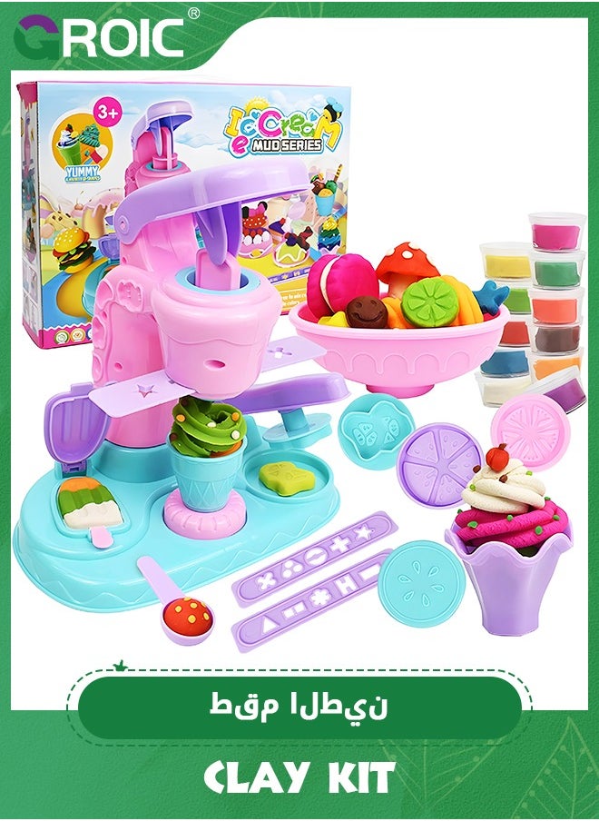 GROIC - Color Dough for Kids Play Toys, Ice Cream Maker Machine Color Dough Set with 12 Cans Dough for Kids and Toddlers,Color Clay Machine Set,Play House Toy - Image 1