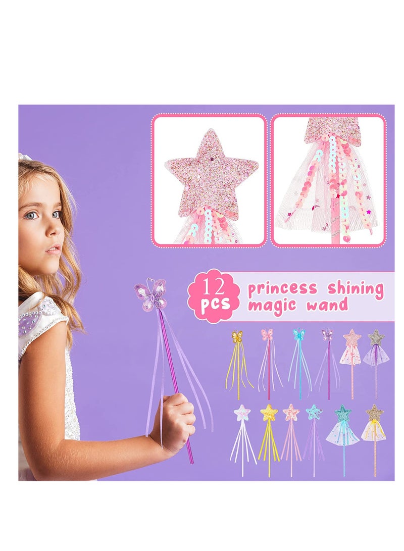 SYOSI 12 Pieces Fairy Wands Kit Star Wands Glitter Star a ngel Fairy Wands Sticks, bu tterfly and Star Princess Wands with Ribbons Props for Birthday Wedding Party Cosplay Favors Role Play Toys - Image 5