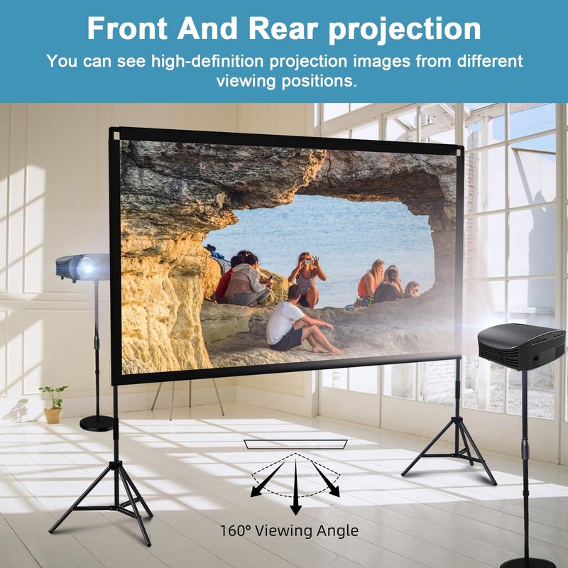 TOWOND Projector Screen with Stand, Towond 120 inch Portable Movie Screen Indoor Outdoor 16:9 HD Front Rear Projection Screen with Carry Bag Wrinkle-Free and Foldable Polyester Fabric Design for Home Theater - Image 5