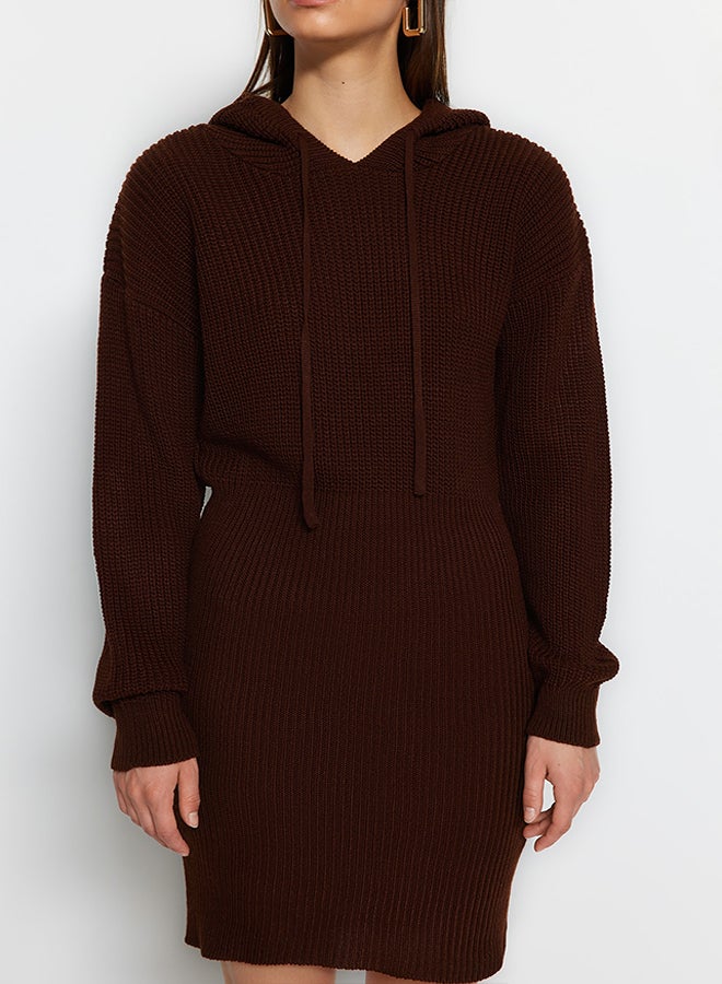 trendyol Brown Mini Knitwear Hooded Dress TWOAW23EL00075  - Image 4