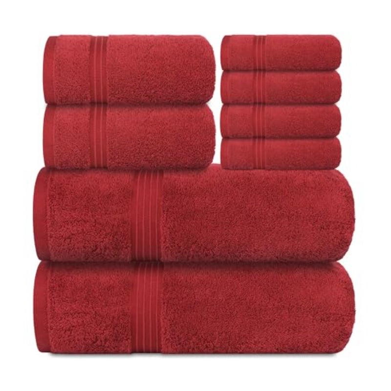 Bliss Casa 100% Combed Cotton Bath Towel, Burgundy, 8 Piece Set, Ultra Soft, Highly Absorbent and Quick Dry - Image 1
