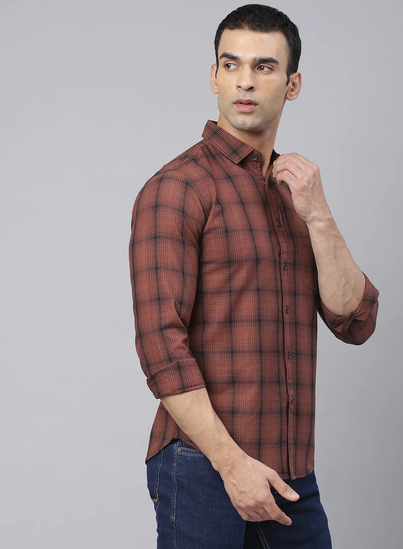 Dennis Lingo Slim Fit Khaki Men's Solid Shirt, Spread Collar, Full Sleeves, 100% Cotton,