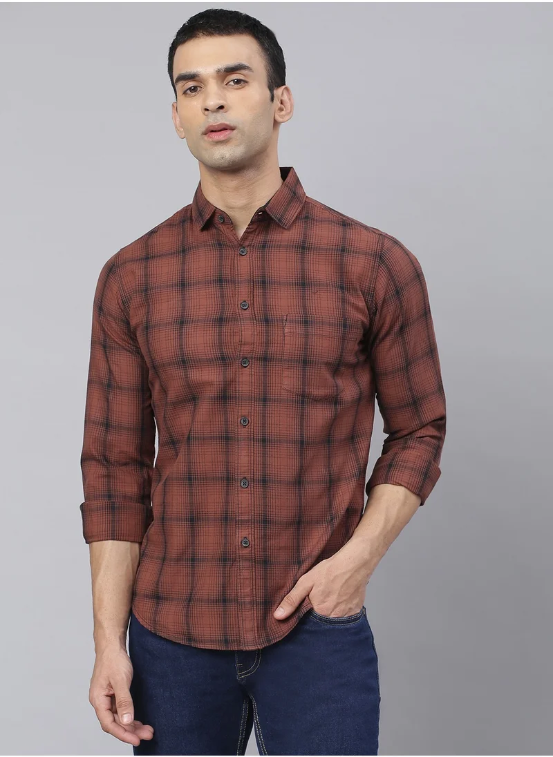 دينيس لينغو Slim Fit Khaki Men's Solid Shirt, Spread Collar, Full Sleeves, 100% Cotton,