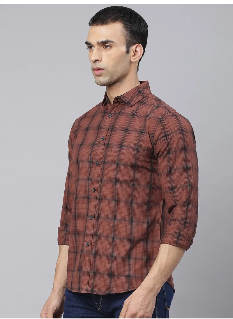 دينيس لينغو Slim Fit Khaki Men's Solid Shirt, Spread Collar, Full Sleeves, 100% Cotton,