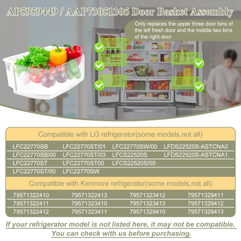 Garsoo AAP73051305، سلة رف الباب متوافقة مع ثلاجات lg و kenmore (بعض الطرازات، وليس كلها): LFCS22520S، LFC22770ST، LFC22770SW، LFC22770SB إلخ، سلة باب بديلة PS11700735، EAP11700735 - Image 3