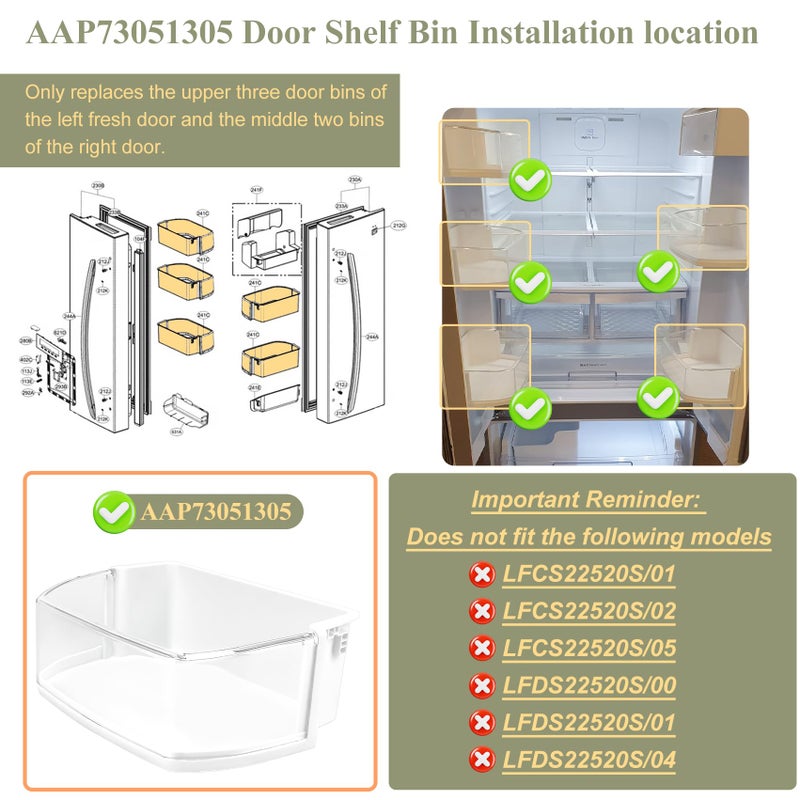 Garsoo AAP73051305، سلة رف الباب متوافقة مع ثلاجات lg و kenmore (بعض الطرازات، وليس كلها): LFCS22520S، LFC22770ST، LFC22770SW، LFC22770SB إلخ، سلة باب بديلة PS11700735، EAP11700735 - Image 4