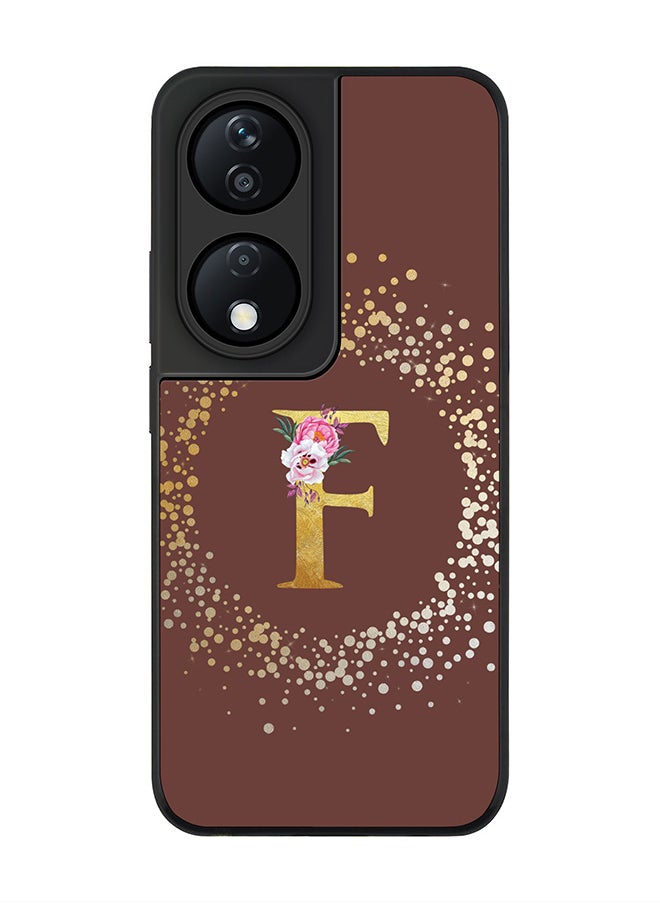 Stylizedd Rugged Black Edge Case for Honor X7b, Slim fit Case Thin Cover -  Custom Monogram Initial Letter Floral Pattern Alphabet - F  (Brown )  - Image 1