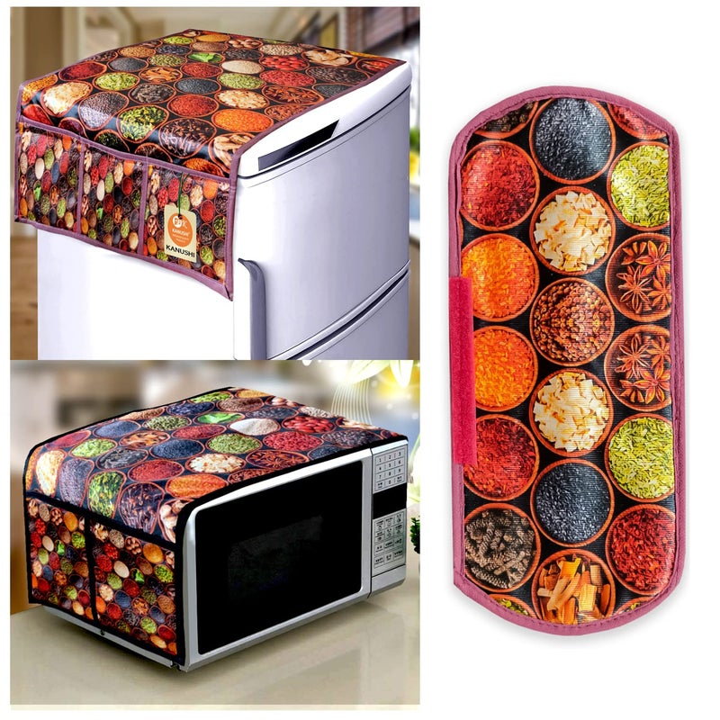 KANUSHI Industries® Fridge Covers/Refrigerator Cover + 1 Pc Handle Cover + 1 Pc Microwave/Oven Cover For Top(FIR+MICRO-DIG-A+1 HANDLE..) - Image 5