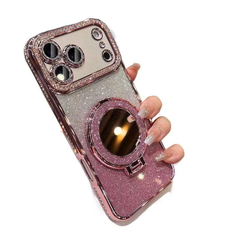 MS TPU MagSafe Case for iPhone 12 Pro with Drop Protection and Kickstand plus Shockproof plus Mirror plus Magnetic in Pink - Image 1