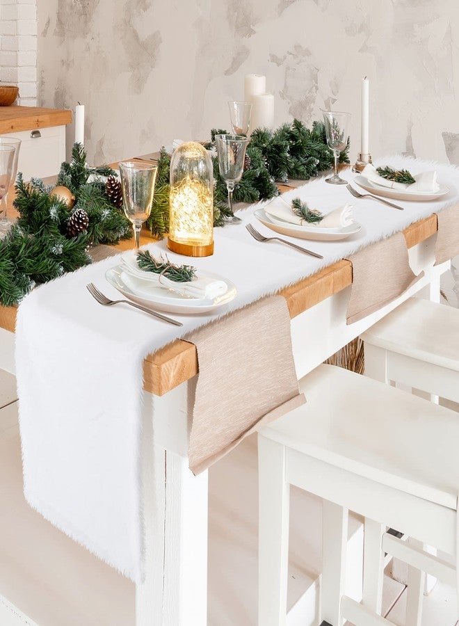 Breling 2 Pieces Christmas Faux Fur Table Runner 72 x 15 Inches - White Winter Snowy Rectangle Decor for Xmas Holiday Table Decoration - Image 1