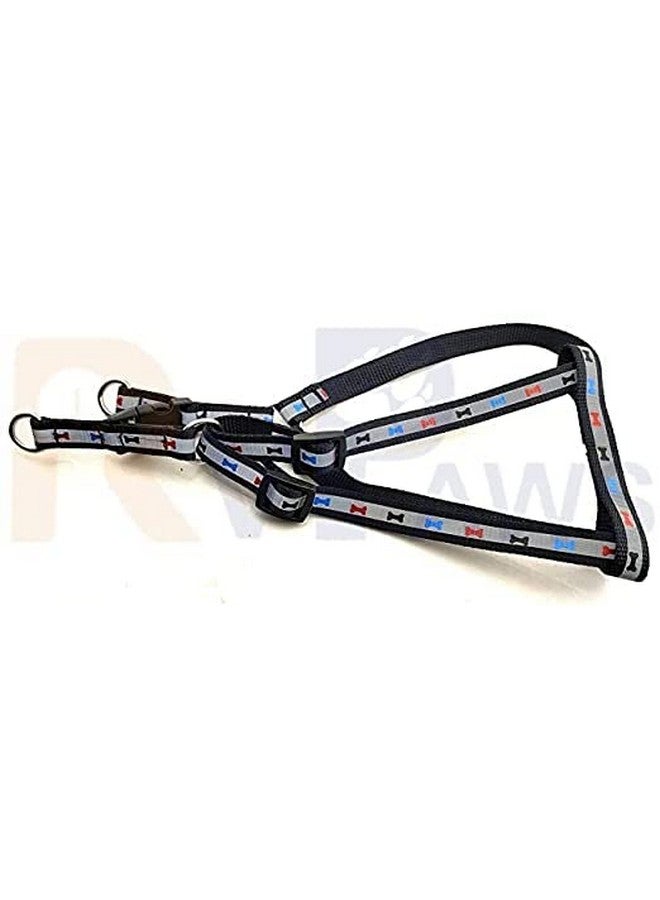 سترة مبطنة من النايلون مطبوع عليها عظمة ناعمة وقابلة للتعديل مقاس 15 مم ومقود بمقبض طويل مثالي للمشي في الهواء الطلق/تدريب الكلاب والجراء (أسود) - Image 4