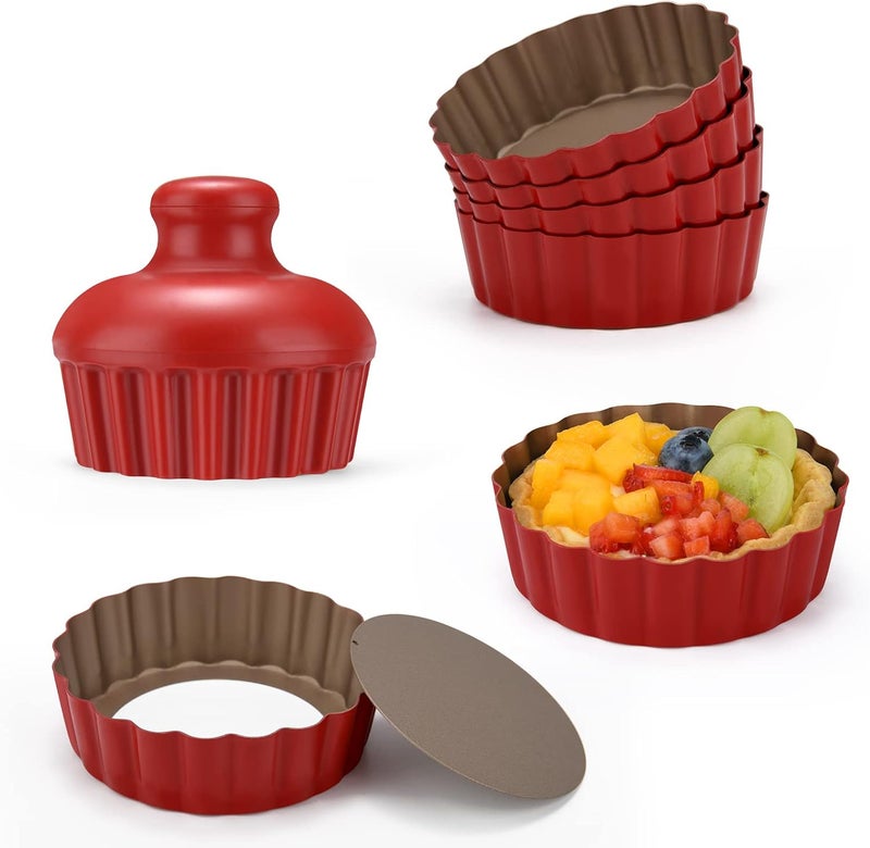 CGGYYZ 3-3/5 Inch Mini Tart Pans with Removable Bottoms, Round Mini Quiche Pans for Baking, Nonstick Cake Pans Set for Pies, Mousse Cakes, Dessert Baking (Red) - Image 1