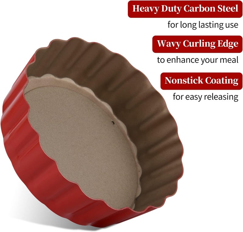 CGGYYZ 3-3/5 Inch Mini Tart Pans with Removable Bottoms, Round Mini Quiche Pans for Baking, Nonstick Cake Pans Set for Pies, Mousse Cakes, Dessert Baking (Red) - Image 4