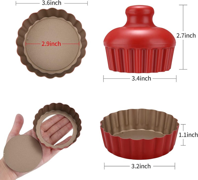 CGGYYZ 3-3/5 Inch Mini Tart Pans with Removable Bottoms, Round Mini Quiche Pans for Baking, Nonstick Cake Pans Set for Pies, Mousse Cakes, Dessert Baking (Red) - Image 2