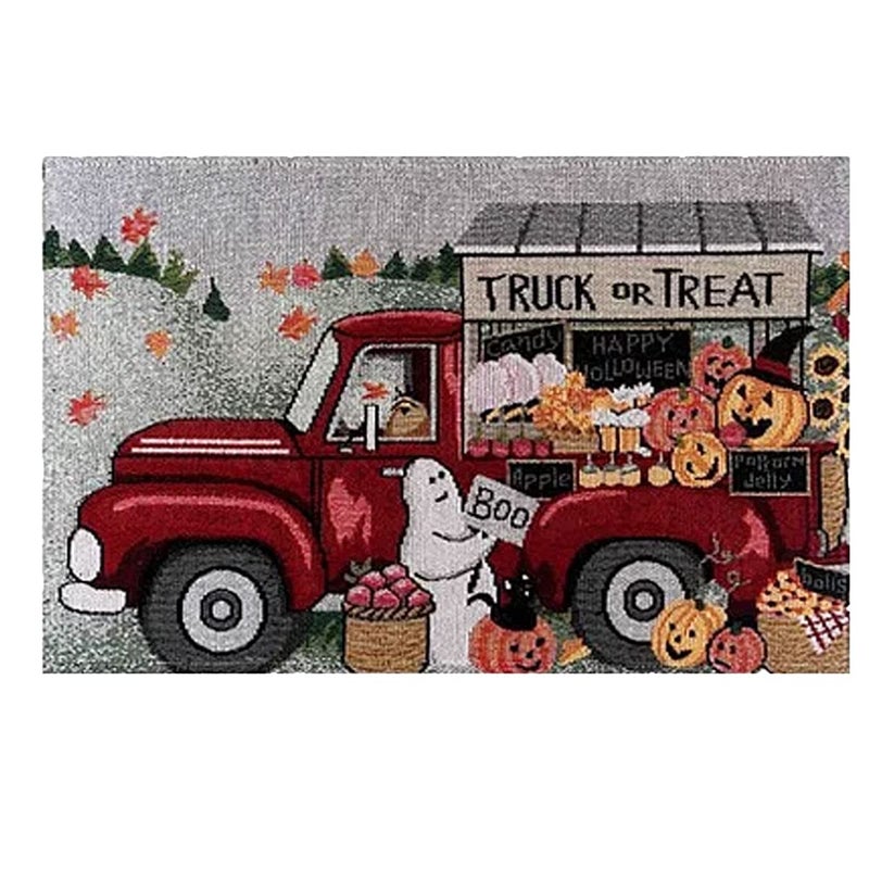 Twisted Anchor Tradi Set of 4 Halloween Placemats - Ghost with a Vintage Truck Hauling Jack O Lanterns Pumpkins - Tapestry Style Designs - Comes in an Organza Bag  - Image 2