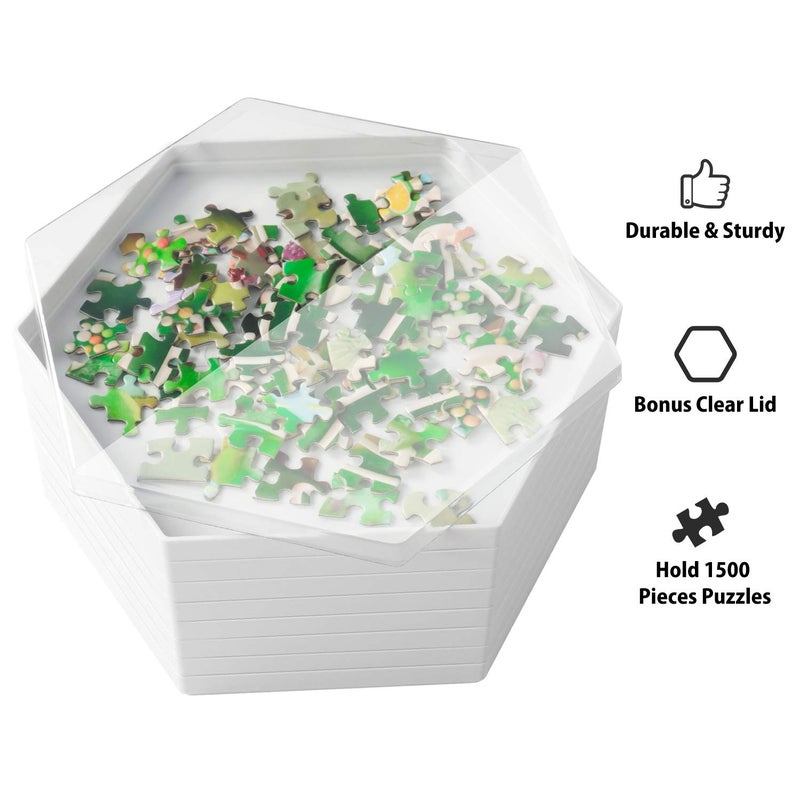 Becko US Stackable Puzzle Sorting Trays Jigsaw Puzzle Sorters with Lid Puzzle Accessory for Puzzles Up to 1500 Pieces, 8 Hexagonal Trays (White) - Image 4