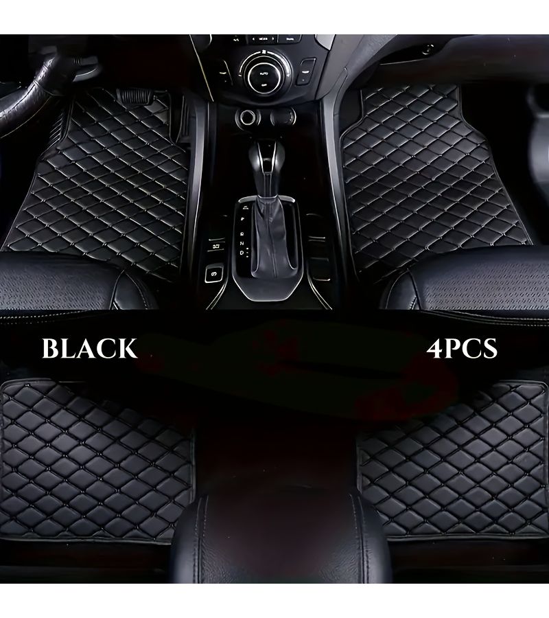 4pcs Car Floor Mats Set Black Luxury PU Leather Anti Slip Front Rear Wear Resistant Vehicle Protection Compatible with Most Car Models - Image 1