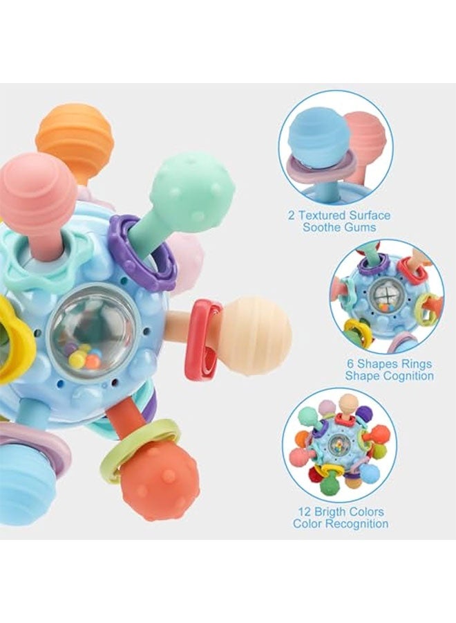 Baby Teething Toys, Baby Sensory Toys, Suitable for 0-6 6-12 Months, Suitable for 1 Year Old Boys Girls Infant Newborn 0 3 6 9 12 18 Months Toys, Baby Rattle Chew Toy - Blue  - Image 3
