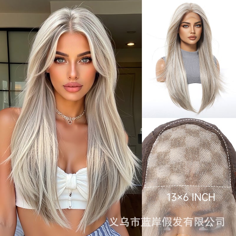 European and American Style 13*6 Gradient Ombre Lace Long Straight Hair Wig with Breathable Net Cap for Women