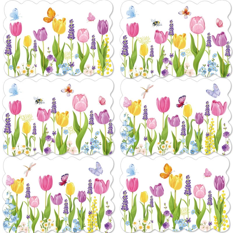 OBUSATT Spring Tulip Placemats Set of 6 Easter Plastic Place Mats Lavender Table Mats Lavender Tulip Holiday Kitchen Placemats for Indoor Outdoor Spring Summer Party Dining Table Decoration - Image 1