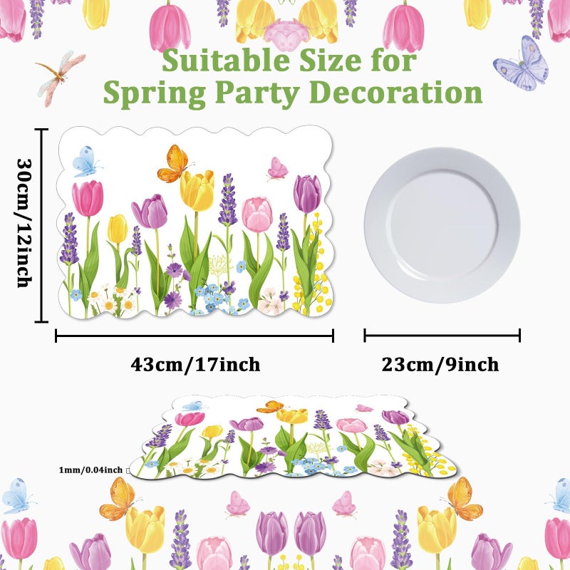 OBUSATT Spring Tulip Placemats Set of 6 Easter Plastic Place Mats Lavender Table Mats Lavender Tulip Holiday Kitchen Placemats for Indoor Outdoor Spring Summer Party Dining Table Decoration - Image 2