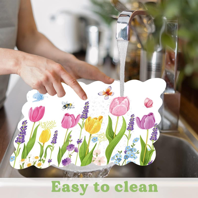 OBUSATT Spring Tulip Placemats Set of 6 Easter Plastic Place Mats Lavender Table Mats Lavender Tulip Holiday Kitchen Placemats for Indoor Outdoor Spring Summer Party Dining Table Decoration - Image 4
