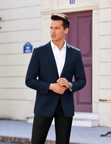 COOFANDY Mens Sport Jacket Business Casual Blazer Regular Fit Two Button Western Blazer Navy Blue - Image 2
