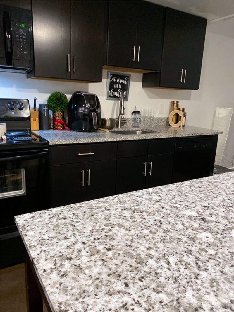 Teemall Light White Granite Look Marble Film Vinyl Self Adhesive Kitchen Countertop Peel Stick Wallpaper Decal (17.7" x 98") - Image 5