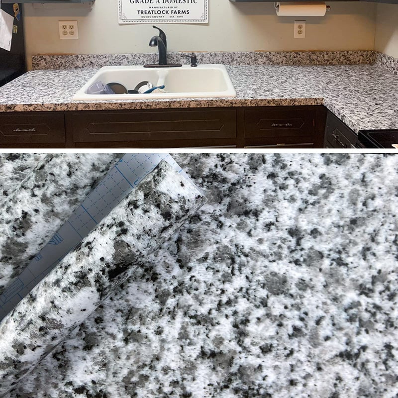 Teemall Light White Granite Look Marble Film Vinyl Self Adhesive Kitchen Countertop Peel Stick Wallpaper Decal (17.7" x 98") - Image 1