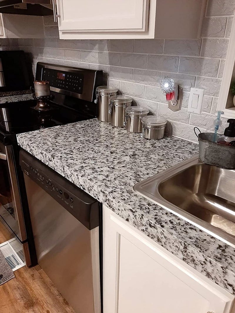 Teemall Light White Granite Look Marble Film Vinyl Self Adhesive Kitchen Countertop Peel Stick Wallpaper Decal (17.7" x 98") - Image 4