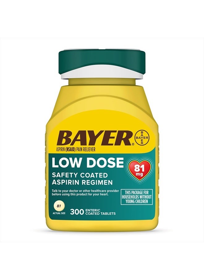 BAYER - أسبرين بجرعة منخفضة 81 مجم، أقراص مغلفة معوية، موصى بها من قبل الأطباء، للوقاية الثانوية من أمراض القلب والأوعية الدموية، 300 قرص مغلف آمن - Image 1